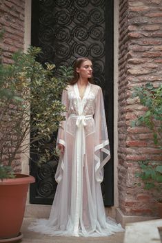 Ruth - Long  Lace Wedding Robes Sheer Night Bridal Gown