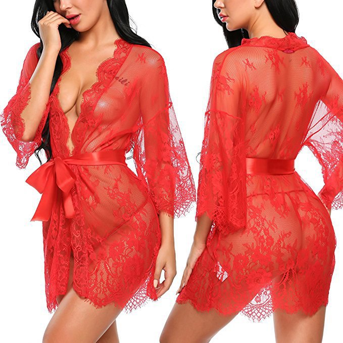 Eve-Women Sexy Baby Doll Lace Lingerie Robe