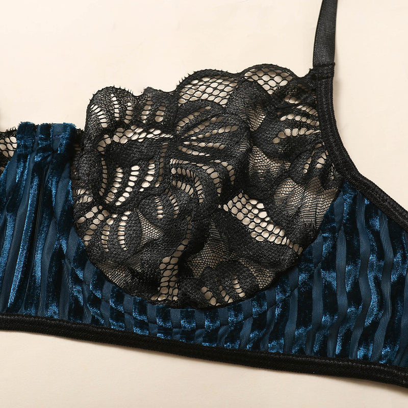 Eve-black and blue Lace underwear pantie & bra