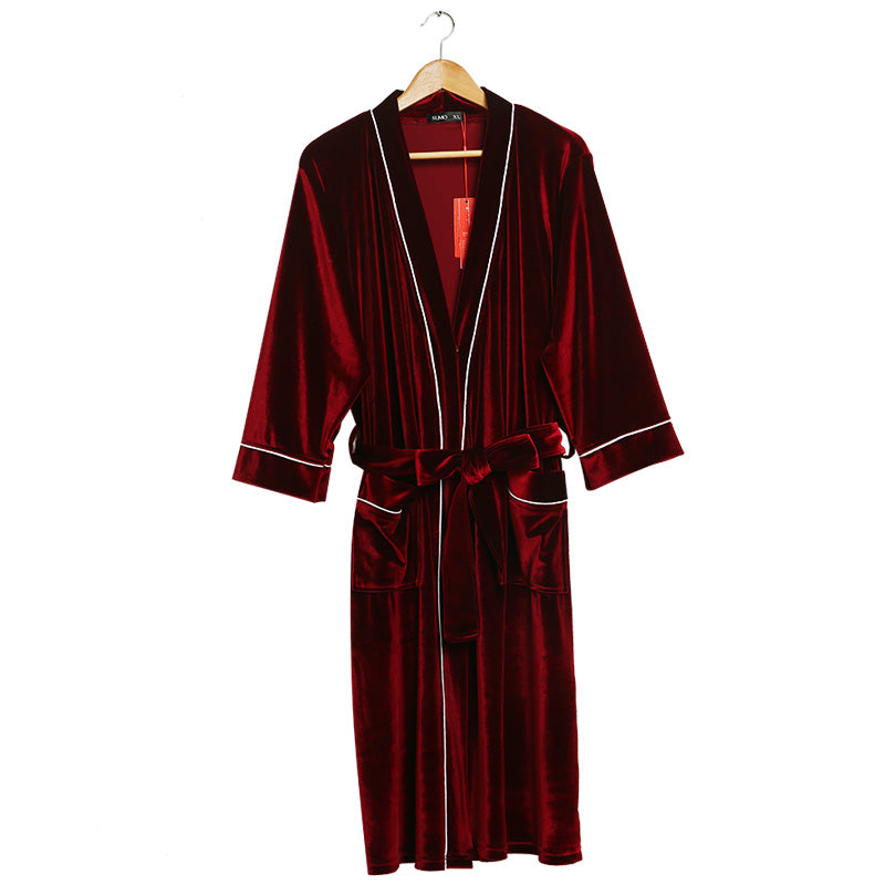 Autumn Sexy Nightgown Female Long Section  Cardigan Couple Bathrobe Men's Court V-neck Pajamas