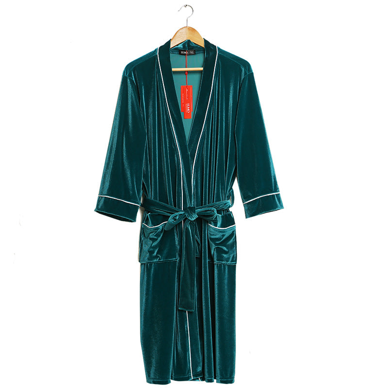 Autumn Sexy Nightgown Female Long Section  Cardigan Couple Bathrobe Men's Court V-neck Pajamas