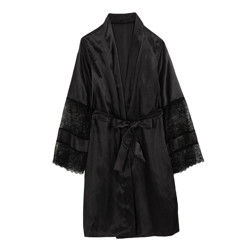 Women's Satin Charmeuse Robe with Lace Trim