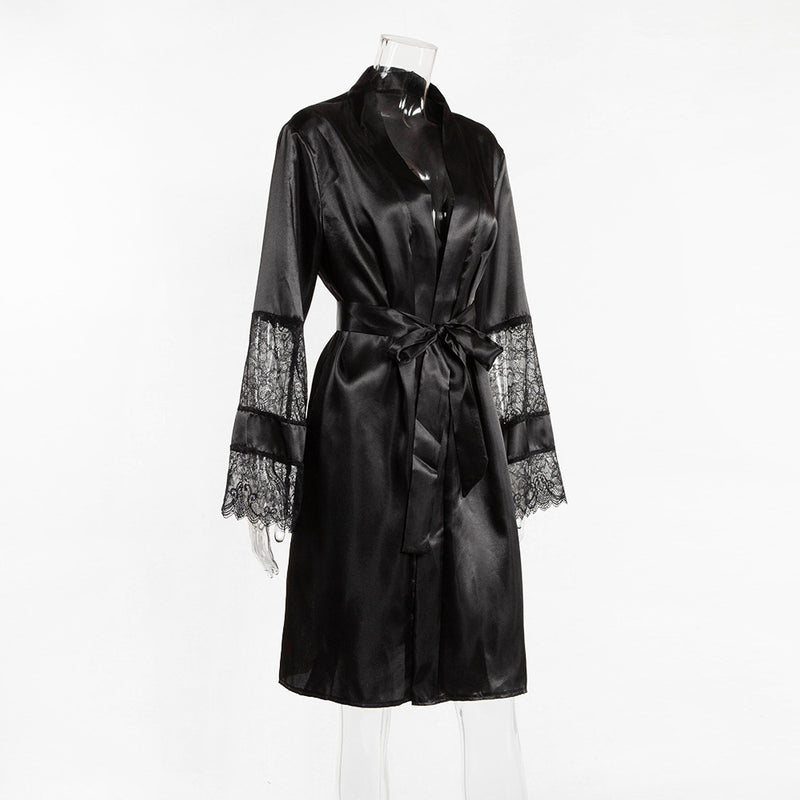 Women's Satin Charmeuse Robe with Lace Trim