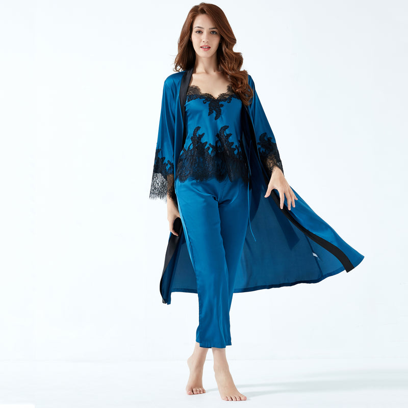 Deborah - Beautiful Lace embroidered silk satin pants