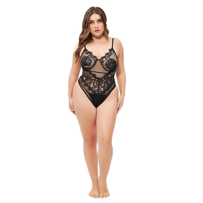 Eve-  Embroidery Bodice Backless Strap Bodysuit Plus Size