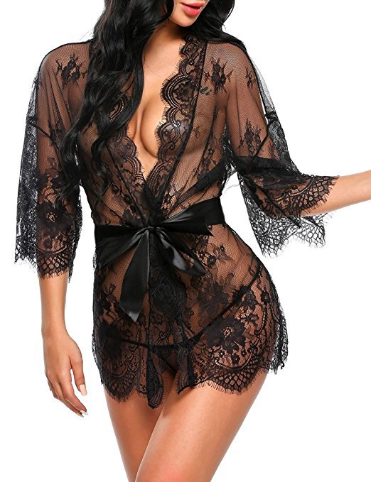 Eve-Women Sexy Baby Doll Lace Lingerie Robe