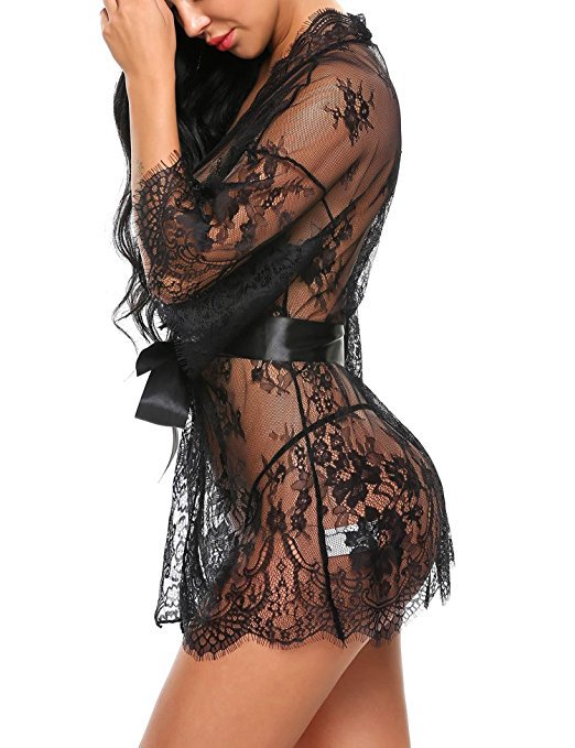 Eve-Women Sexy Baby Doll Lace Lingerie Robe