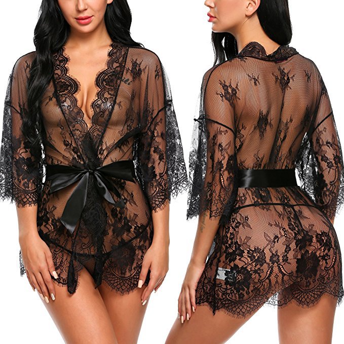 Eve-Women Sexy Baby Doll Lace Lingerie Robe