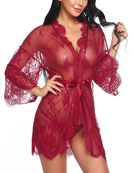 Eve-Women Sexy Baby Doll Lace Lingerie Robe