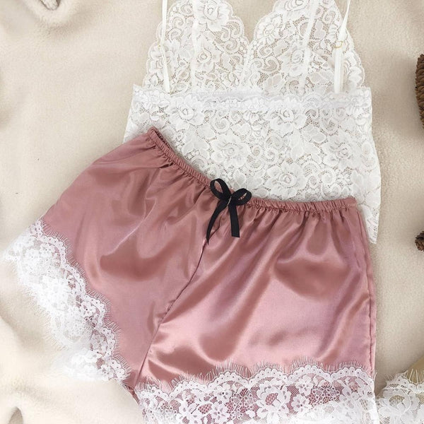 Rebecca- Silk Satin Two Pieces Pajamas Short Set