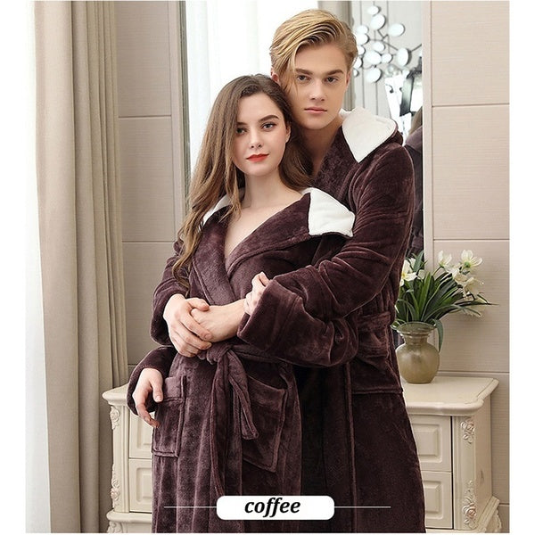 Winter Flannel Couple Long Warm Hooded Bathrobe Women/Men Sexy Plus Size Dressing Gown