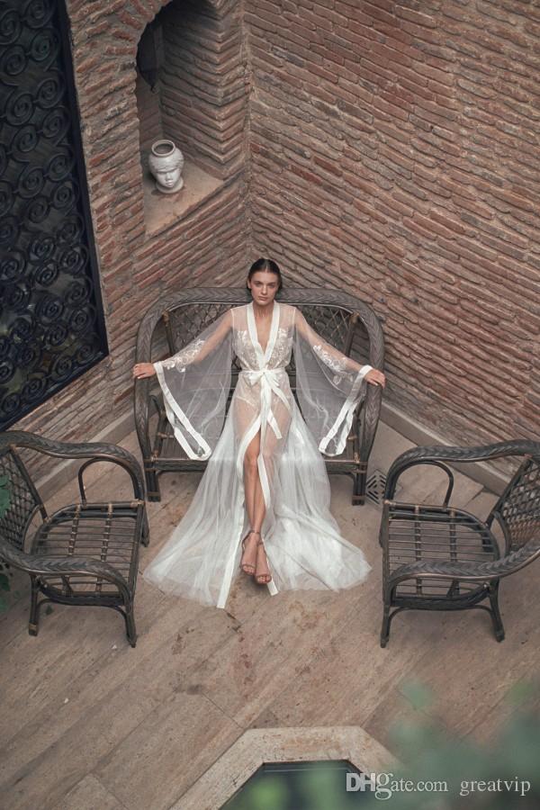 Ruth - Long  Lace Wedding Robes Sheer Night Bridal Gown