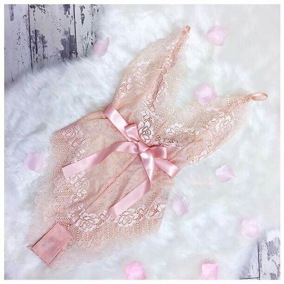 Butterfly Ribbon bow Print Satin Pink Bras Underwear Sleepwear Lingerie Sets