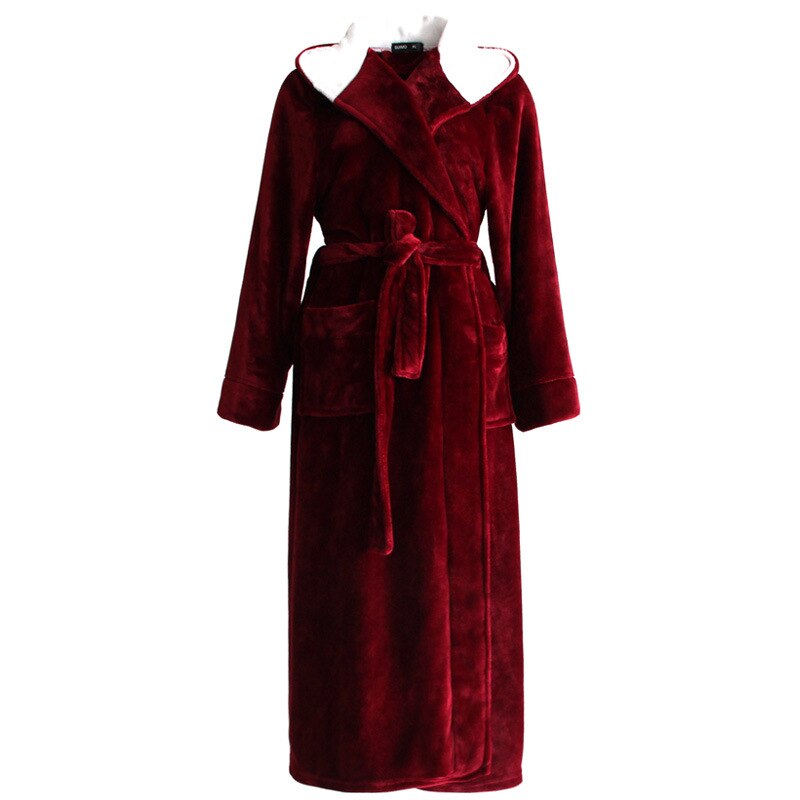 Winter Flannel Couple Long Warm Hooded Bathrobe Women/Men Sexy Plus Size Dressing Gown